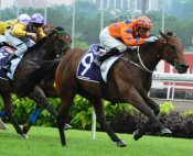 Trudeau (Corey Brown) upsets the applecart with a shock win in the Garden City Trophy.<br>Photo by Singapore Turf Club